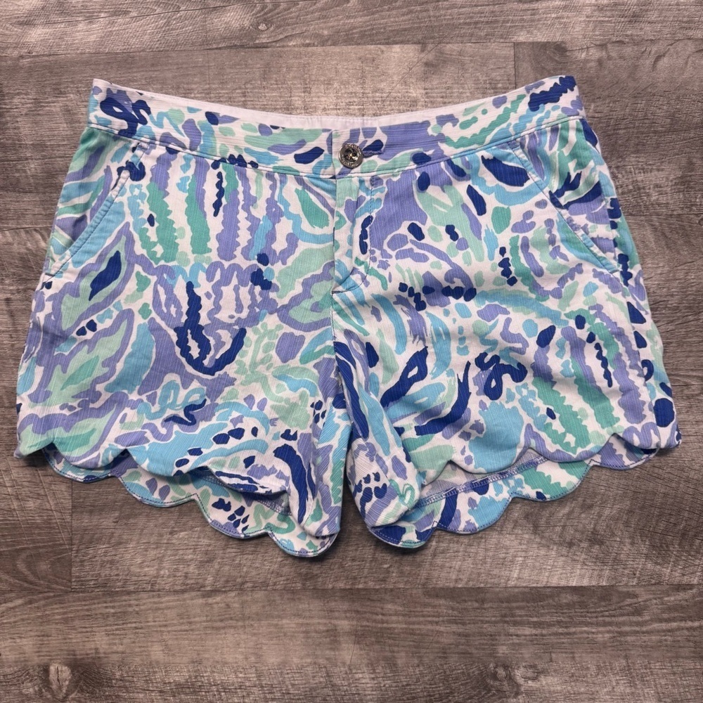 Lilly Pulitzer The Buttercup Short Scallop Hem Blue Green Womens Sz. 4